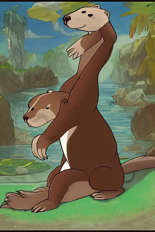 Image similar to an otter fursona, trending on furaffinity, by don bluth, furry art, digital art