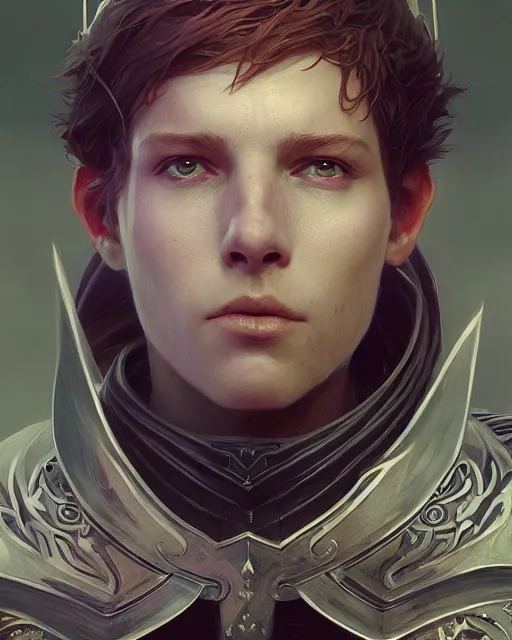 Image similar to highly detailed vfx portrait of a fantasy knight, stephen bliss, unreal engine, greg rutkowski, loish, rhads, beeple, makoto shinkai and lois van baarle, ilya kuvshinov, rossdraws, tom bagshaw, alphonse mucha, global illumination, detailed and intricate environment