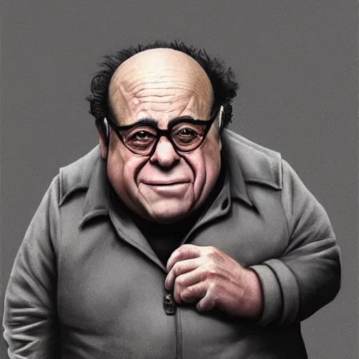 Image similar to hyperrealistic mixed media realistic image of danny devito, stunning 3 d render inspired art by xiang duan and thomas eakes and greg rutkowski, perfect facial symmetry, hyper realistic texture, realistic, highly detailed attributes and atmosphere, dim volumetric cinematic lighting, 8 k octane detailed render, post - processing, masterpiece,