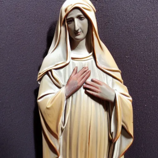 Image similar to holy roman chalkware virgin Mary our lady of sorrows antique painted sacred Catholic pearlescent coloring