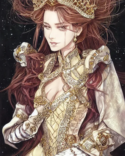 Prompt: portrait of a queen, elegant, beautiful, mesmerizing, concept art, fancy clothing, highly detailed, artstation, behance, deviantart, trending, ayami kojima, shinichi sakamoto, kaoru mori