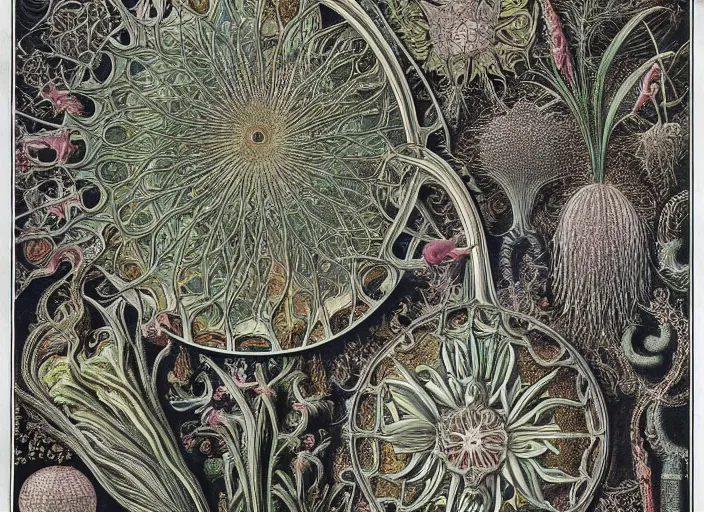 Image similar to the alembic of literary dreams, full colour, 3 d shaded, by ernst haeckel,