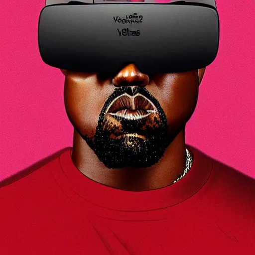 Image similar to : kanye west wearing vr goggles, digital art, illustration, art station