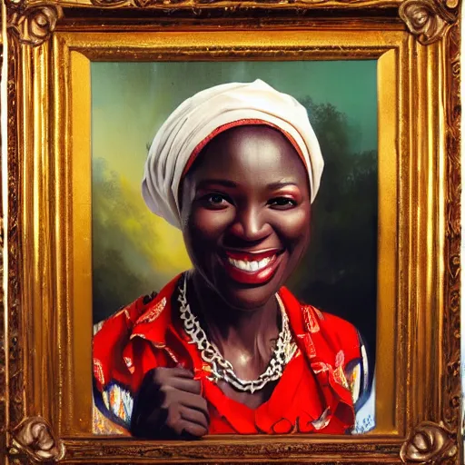 Image similar to portrait of a nigerian woman ( 3 5 ) from nigeria, an oil painting by ross tran and thomas kincade