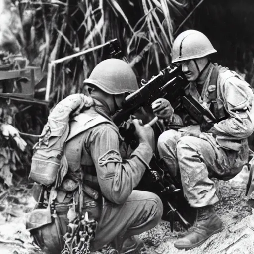 Prompt: photography of us marine corps during world war 2 in the pacific