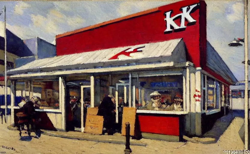 Prompt: exterior of a kfc, stanhope forbes, impressionist painting