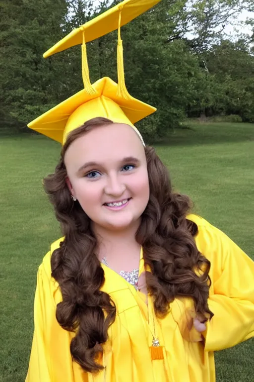 Prompt: 16-year-old Honey Boo Boo pose in a yellow cap & gown for senior year of high school