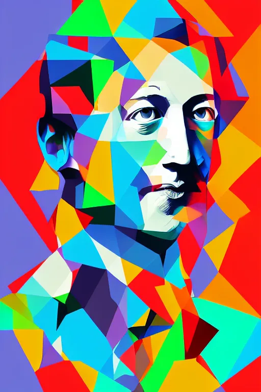 Image similar to cubist portrait of mark zuckerberg cutout digital illustration cartoon colorful beeple