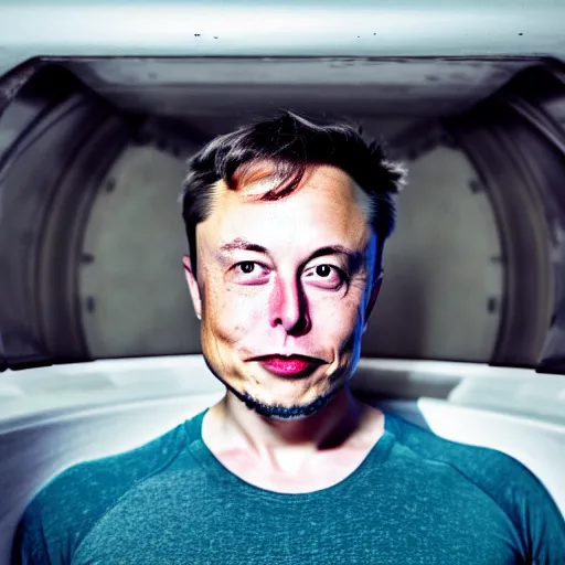 Image similar to Elon Musk on Mars in a hot tub, grungy, unkept hair, glowing eyes, modelsociety, radiant skin, huge anime eyes, RTX on, perfect face, directed gaze, intricate, Sony a7R IV, symmetric balance, polarizing filter, Photolab, Lightroom, 4K, Dolby Vision, Photography Award