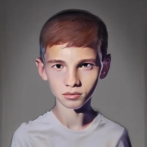 Prompt: a skinny kid with a big head, digital painting, beautiful lighting