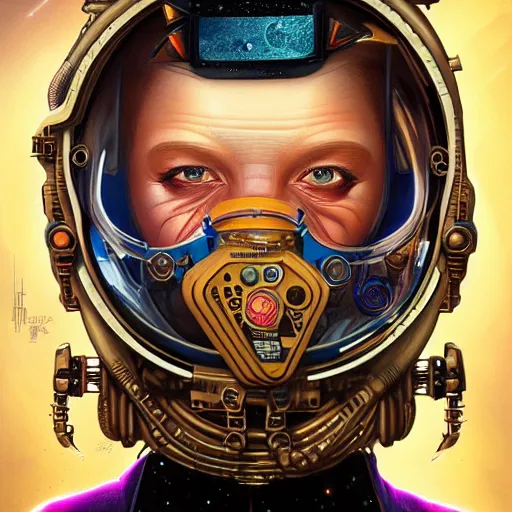 Prompt: Space BioPunk Steampunk portrait, Pixar style, by Tristan Eaton Stanley Artgerm and Tom Bagshaw.