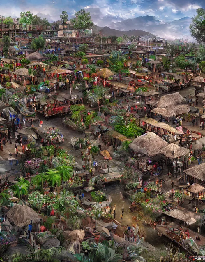 Image similar to Xochimilco, concept art, ultra realistic, super detailed, photorealistic, cinematographic, epic lighting, religious