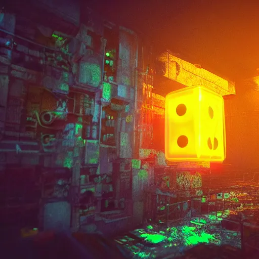 Image similar to glowing translucent cube in a las pozas, cyberpunk, dark room, trending on artstation, 4 k close up, wide angle