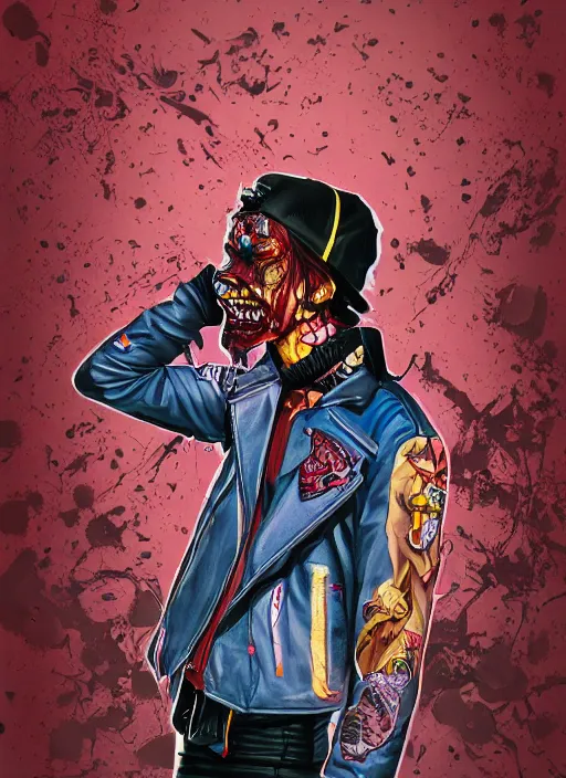 Image similar to zombie leather jacket full body hiphop streetwear drip, tristan eaton, victo ngai, artgerm, rhads, ross draws