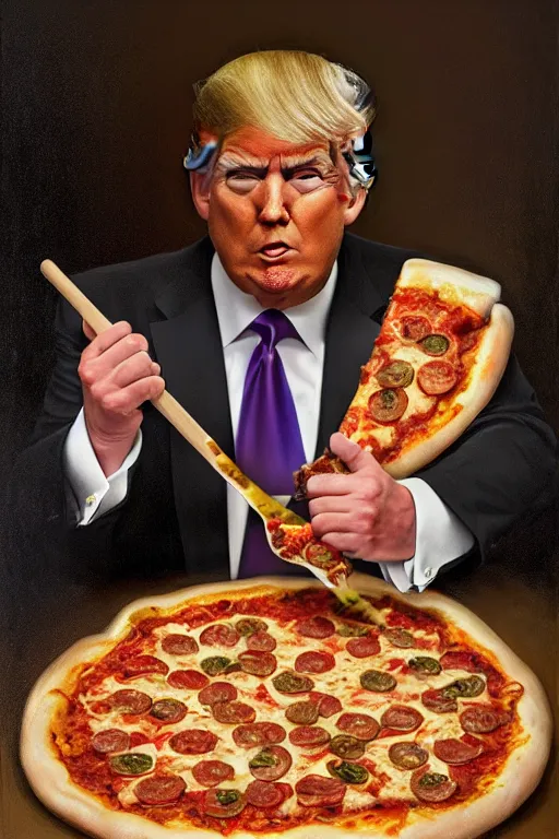 Prompt: trump making a pizza oil on canvas, intricate, portrait, 8 k highly professionally detailed, hdr, cgsociety