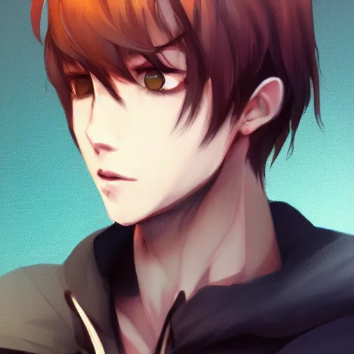 Image similar to detailed beautiful male character art of a protagonist, depth of field, on artists amino, deviantart submission by sakimichan patreon, wlop, weibo high quality art on artstation