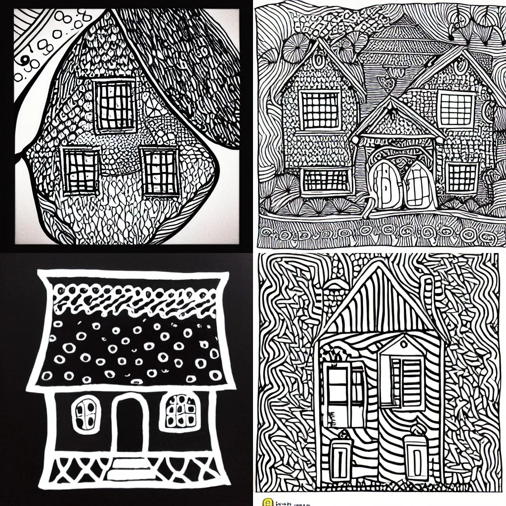 Prompt: house, doodle, simplified zentangle, bold lines