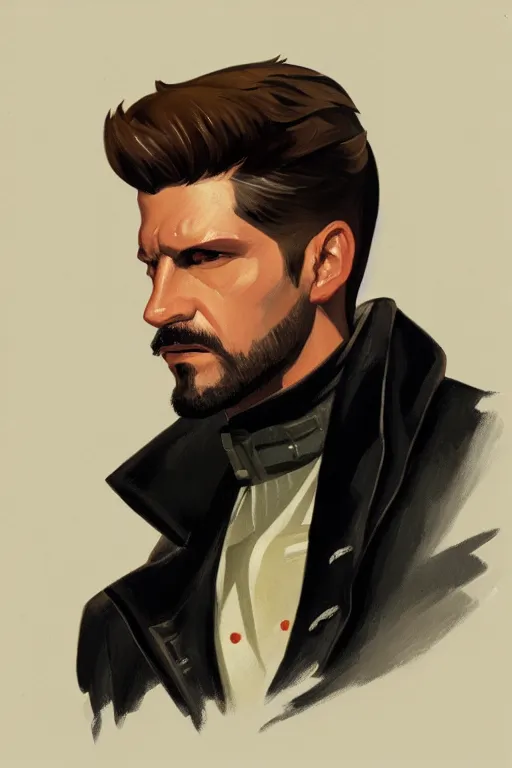 Image similar to a study of Adam Jensen, gouache painting by J. C. Leyendecker