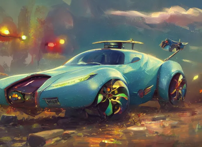 Image similar to concept design of cute candy cars for a aaa game, oil painting by eren arik and jama jurabaev, extremely detailed, brush hard, artstation, high quality, brush stroke