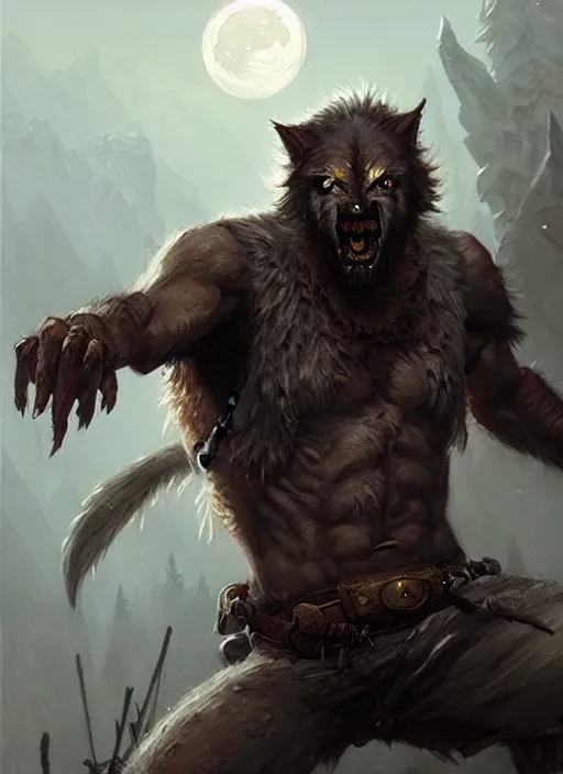 Image similar to rugged werewolf, dnd, fantasy oil _ painting _ unreal _ 5 _ daz. _ rpg _ extremely _ detailed _ artgerm _ greg rutkowski