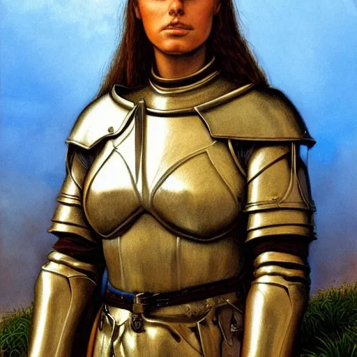Prompt: joan of arc portrait by Larry Elmore and John Howe and Alan Lee, trending on ArtStation, detailed, realistic