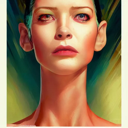 Image similar to half - lizard woman with cute - fine - face, pretty face, oil slick hair, perfect face, extremely fine details, volumetric lighting, dynamic background, poster by ilya kuvshinov katsuhiro otomo, magali villeneuve, artgerm, jeremy lipkin and michael garmash and rob rey, and silvain sarrailh