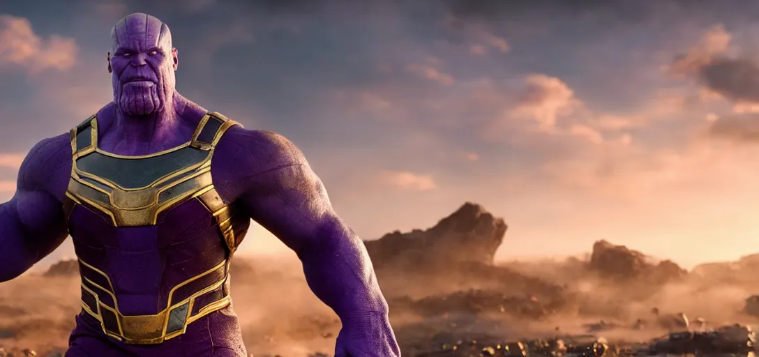 Image similar to a very high resolution image from a new movie. thanos, photorealistic, photography, directed by wes anderson