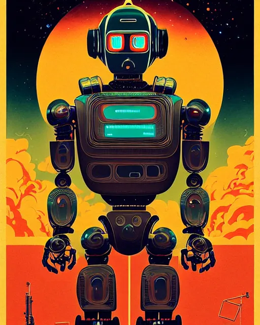 Prompt: robot, character portrait, portrait, close up, concept art, intricate details, highly detailed, vintage sci - fi poster, retro future, in the style of katsuhiro otomo