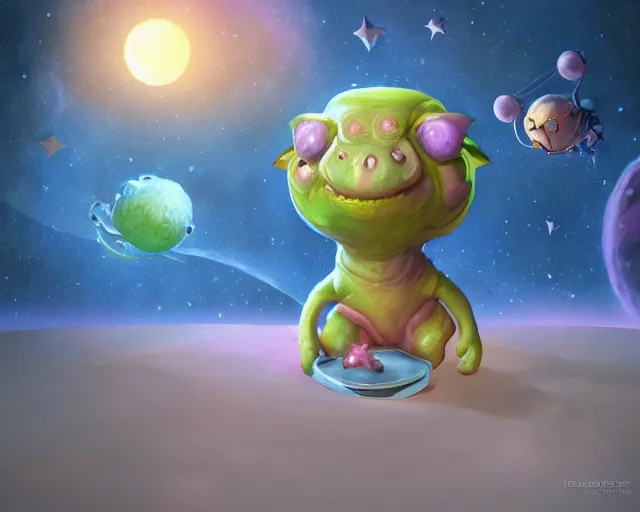 Image similar to 3D Fantasy Cute and adorable alien piggy in space, bright stars, Smooth 3D Illustration, soft render, Servando Lupini, Daniil Kudriavtsev, handpaint texture, Blender, 3DCoat