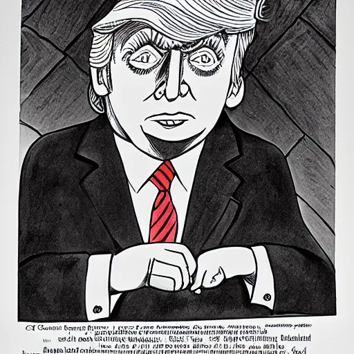 Prompt: charles addams cartoon of teenage donald trump, pen and ink, - n 6