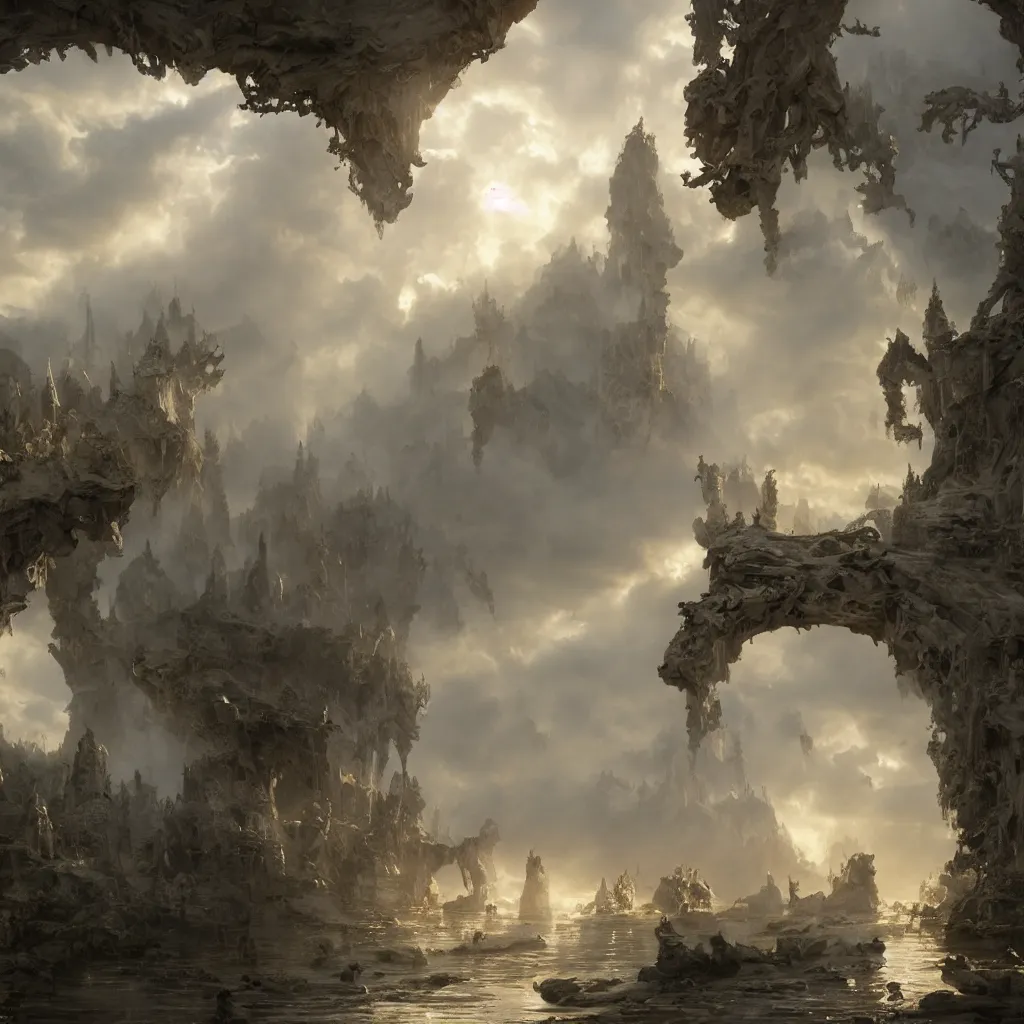 Image similar to gates of heaven, volumetric lighting, 8 k octane beautifully detailed render, post - processing, extremely hyper - detailed, intricate, epic composition, cinematic lighting, masterpiece, trending on artstation, detailed detailed detailed, masterpiece, stunning art by anders zorn, wonderful masterpiece by greg rutkowski, beautiful cinematic light,