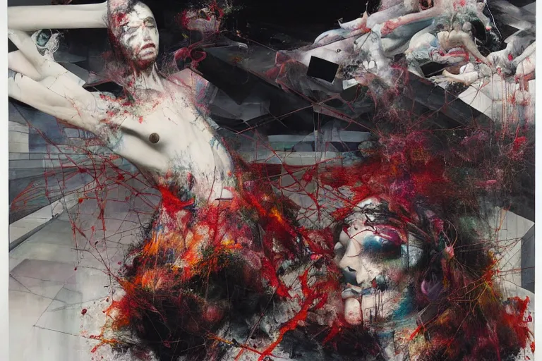 Image similar to The physical impossibility of death, in a brutalist architecture space ship , gothic, rich deep colours, painted by Francis bacon, Adrian ghenie, James jean and Petra cortright part by Gerhard Richter, part by Takato Yamamoto. 8k masterpiece