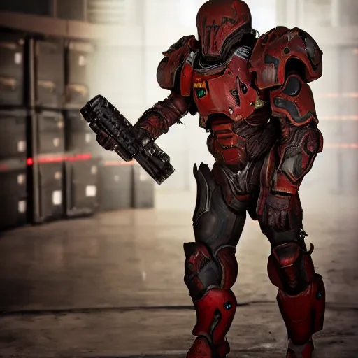 Image similar to doom slayer from doom eternal cosplay, photography, 9 0 s