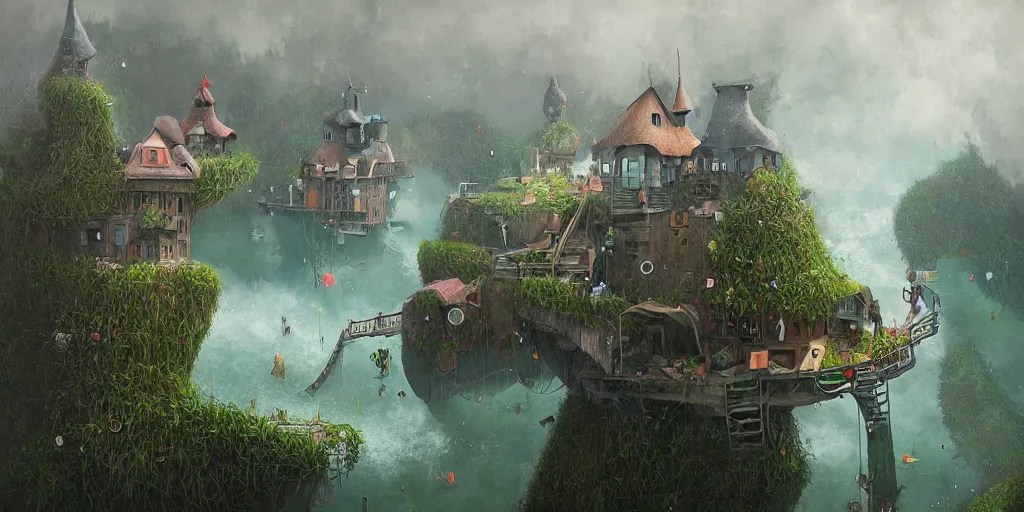 Image similar to gediminas pranckevicius waterpark painting by cinematic lighting, epic composition, highly detailed