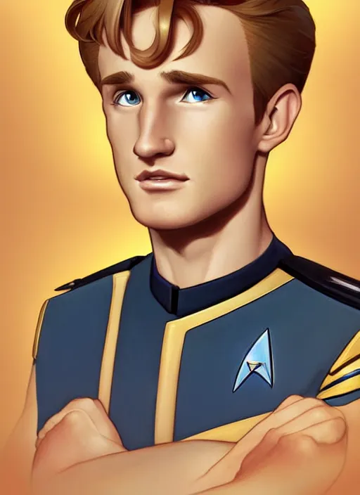 Prompt: cute star trek officer jack laugher, natural lighting, path traced, highly detailed, high quality, digital painting, by don bluth and ross tran and studio ghibli and alphonse mucha, artgerm