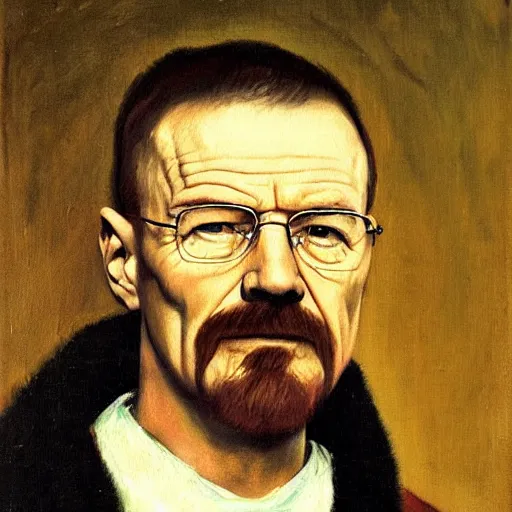 Prompt: Portrait of walter white oil painting, old master