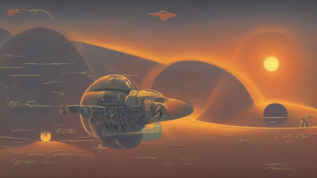 Image similar to artwork in the style of chesley bonestell and in the style of shaun tan.