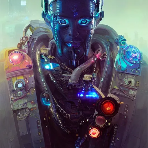 Image similar to group!! of men and women with extremely large and intricate eye cyberpunk bionics with angry red eyes and slim features, cyberpunk, bionics, augments, lights, cables, elegant gleaming intricate baroque jewellery, colorful, vivid, imposing, epic, digital painting, artstation, concept art, by peter mohrbacher and wlop and rhads,