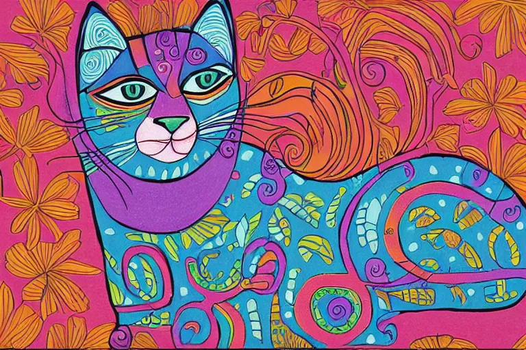 Image similar to beautiful art illustration of cat by laurel burch