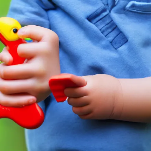 Image similar to boy holding airplane toy in his hand. hands, face, fingers. detailed, realistic, photorealistic.