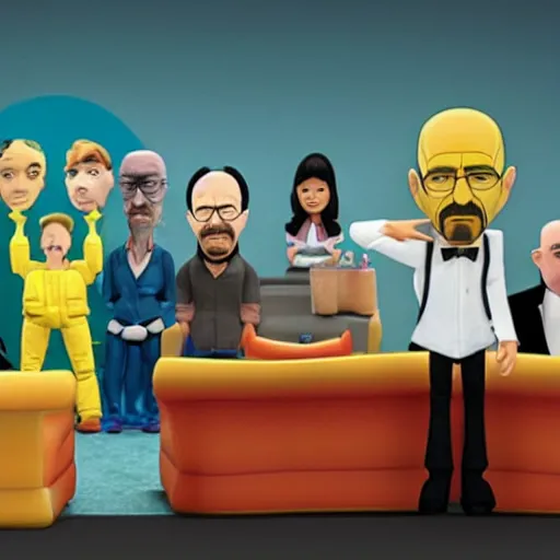 Prompt: cast of breaking bad as disney 3 d characters