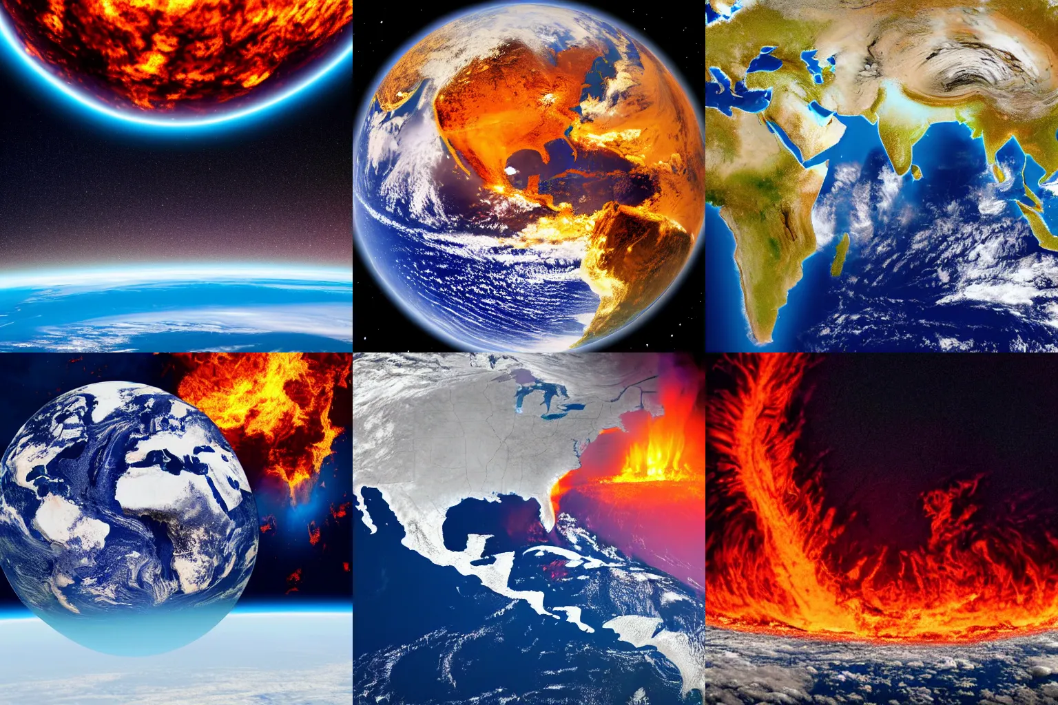 Prompt: Photograph of the planet Earth melting in a fire, as seen from space. Realistic photograph. 4K.