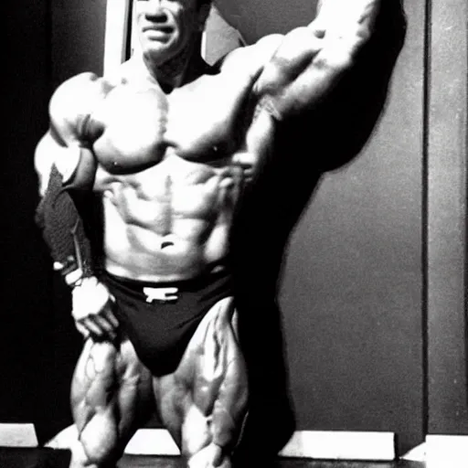 Prompt: Arnold Schwarzenegger as a jedi bodybuilding