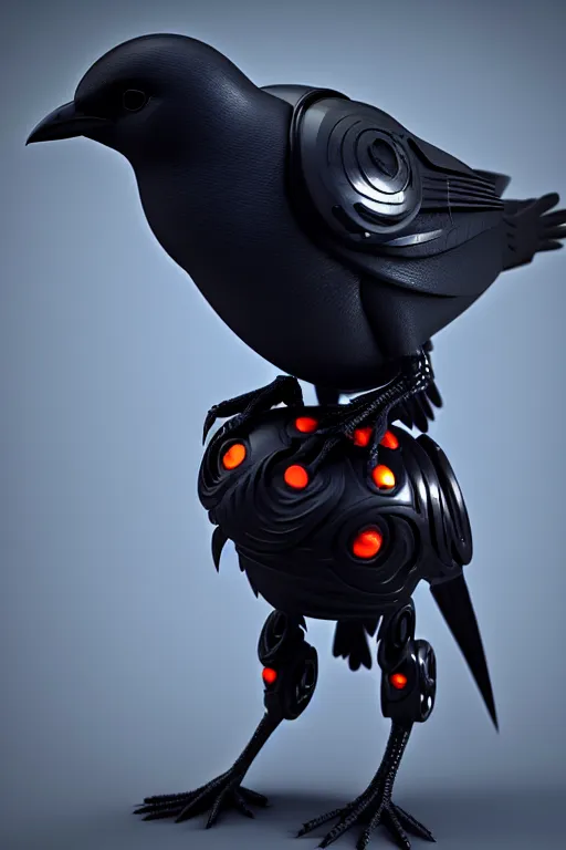 Image similar to high quality 3 d render very cute cyborg crow! incorporated speakers!, cyberpunk highly detailed, unreal engine cinematic smooth, in the style of blade runner & detective pikachu, hannah yata charlie immer, moody light, low angle, uhd 8 k, sharp focus