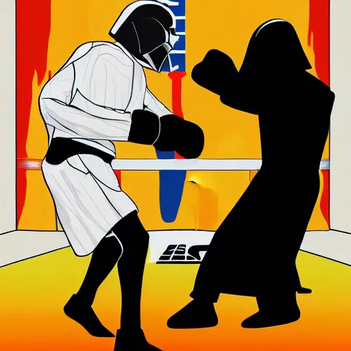 Image similar to barack obama having a boxing match against darth vader