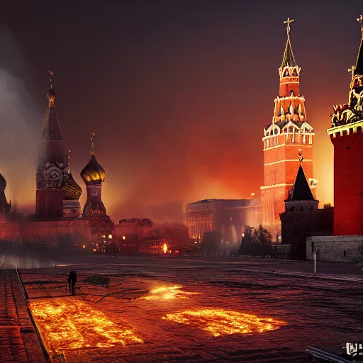 Image similar to huge explosion in Red Square Kremlin in the form of cotton plant, clubs of smoke are cotton plants, beautiful dynamic lighting, cinematic, establishing shot, extremely high detail, photo realistic, cinematic lighting, post processed, concept art, artstation, matte painting, style by frederic church, raphael lacoste, unreal engine 8k