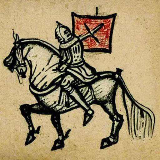 Prompt: medieval drawing of a Knight riding a snail