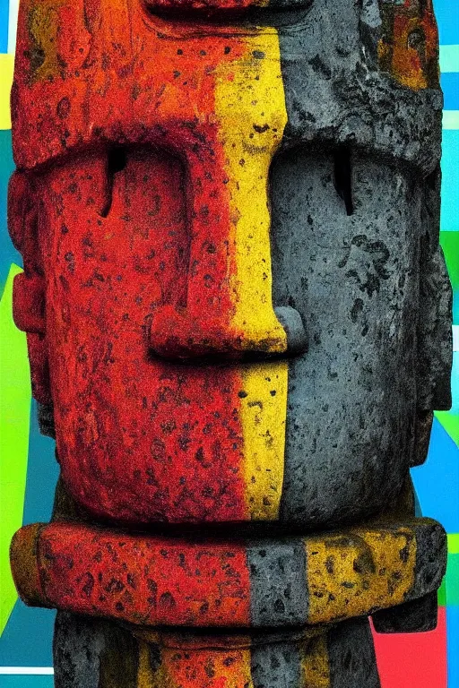 Prompt: moai statue popart slap face caricature cartoon colorful vibrant beeple, by thomas kinkade simpson family art contest alexej von jawlensky, bill cipher