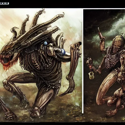 Prompt: concept art aliens versus predator sequel