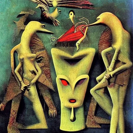 Image similar to strange mythical beasts of whimsy, dark uncanny surreal colllage by max ernst